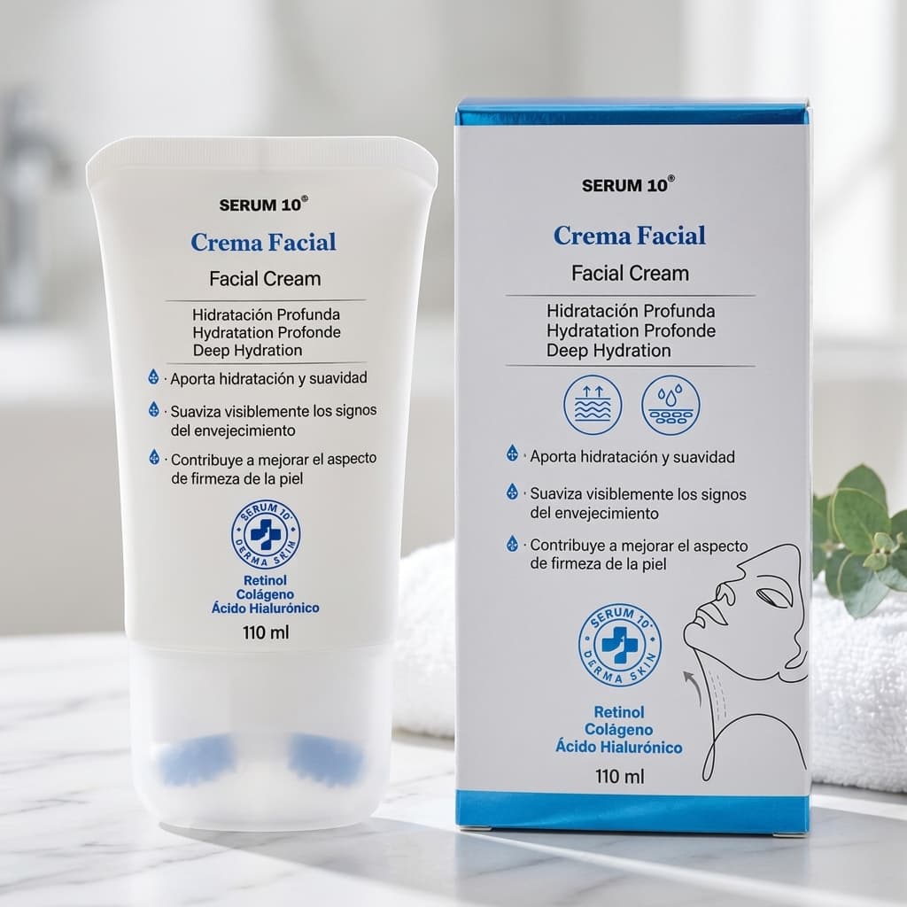 Serum 10 · Crema con cabezal masajeador para cuello y rostro · 110 ml