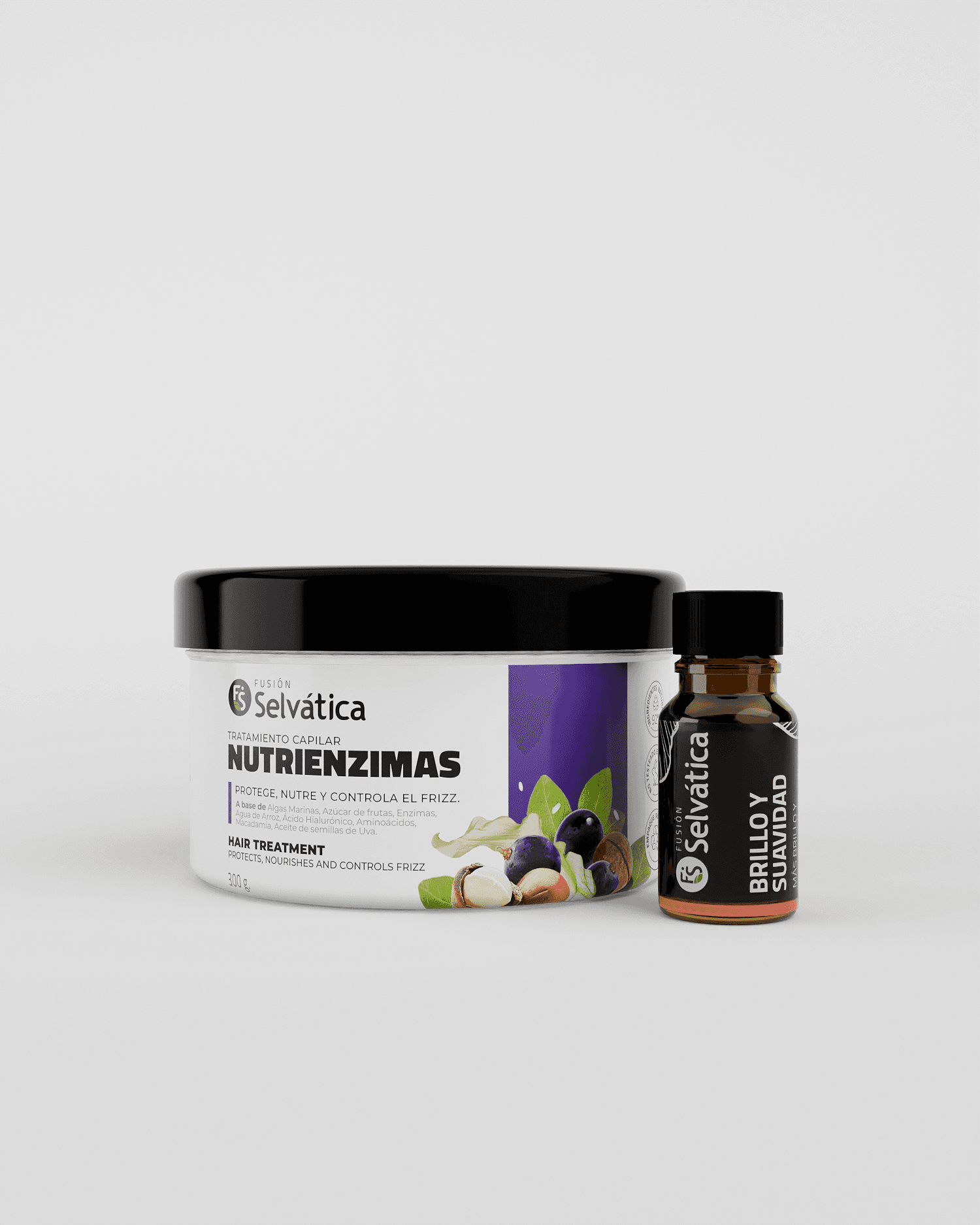 Fusión Selvática · Dúo capilar Adiós Frizz · mascarilla + ampolleta