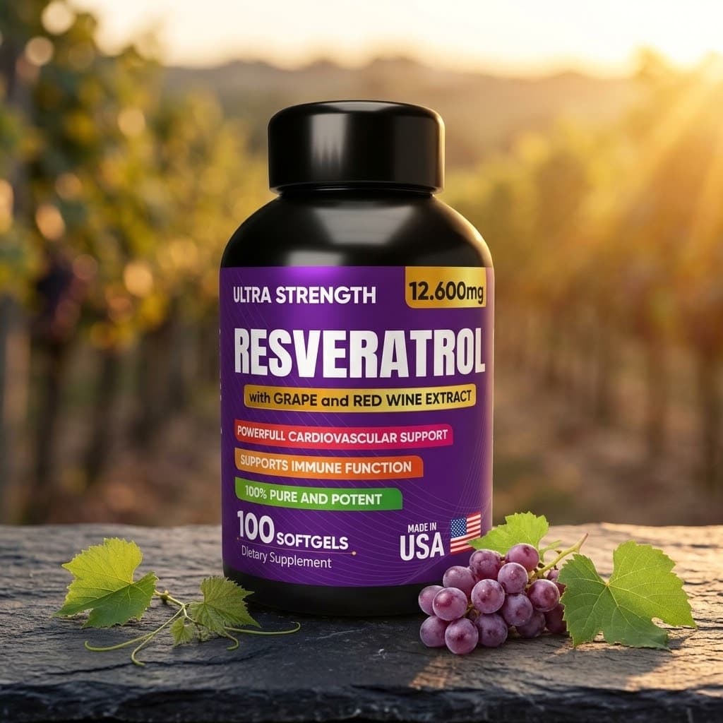 Resveratrol Ultra 12.600 mg · 100 softgels con extracto de uva y vino tinto