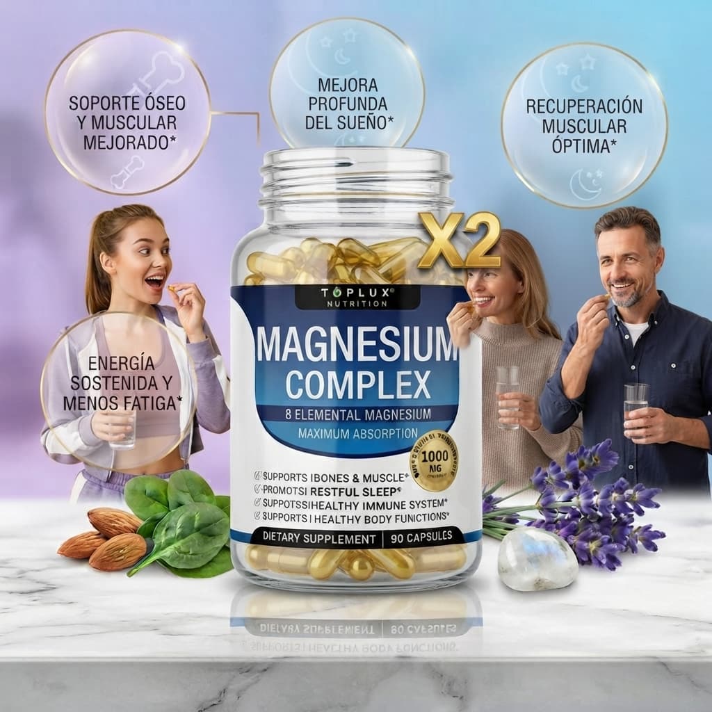 📦 Pack x2 Magnesio Complex Toplux 1000mg | 8 Formas de Magnesio de Alta Absorción 💊✨